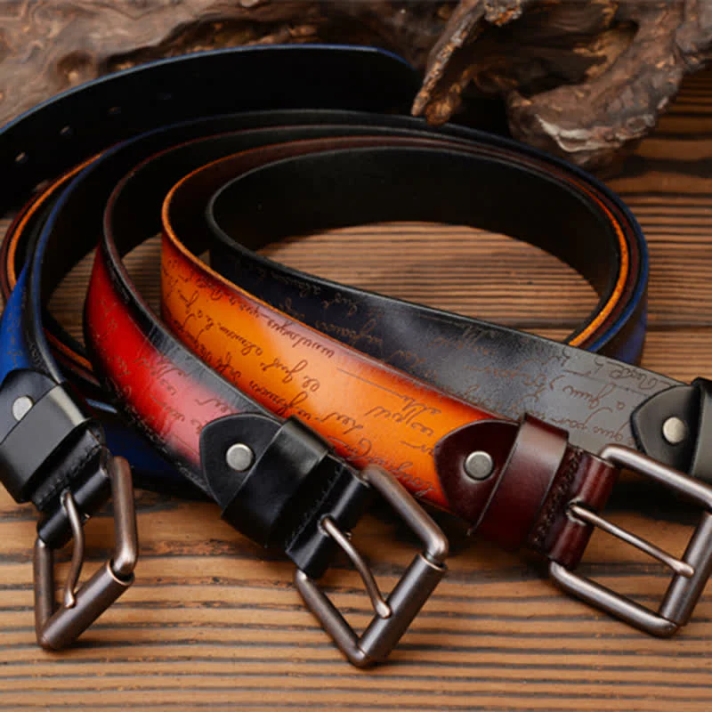 Retro Embossed Letter Pattern Four Colors Available Leather Belt - Image 4