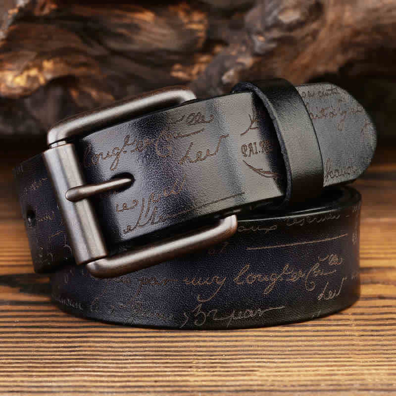 Retro Embossed Letter Pattern Four Colors Available Leather Belt - Image 5