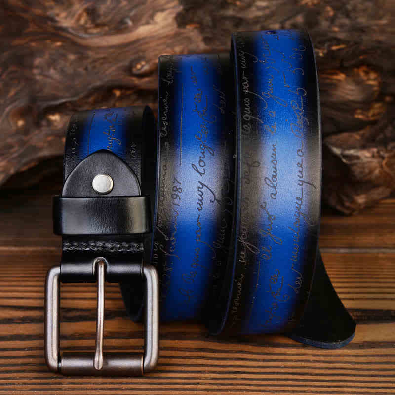 Retro Embossed Letter Pattern Four Colors Available Leather Belt - Image 7