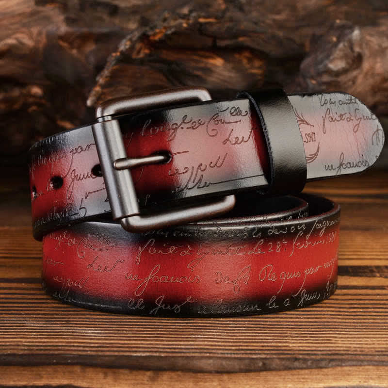 Retro Embossed Letter Pattern Four Colors Available Leather Belt - Image 8