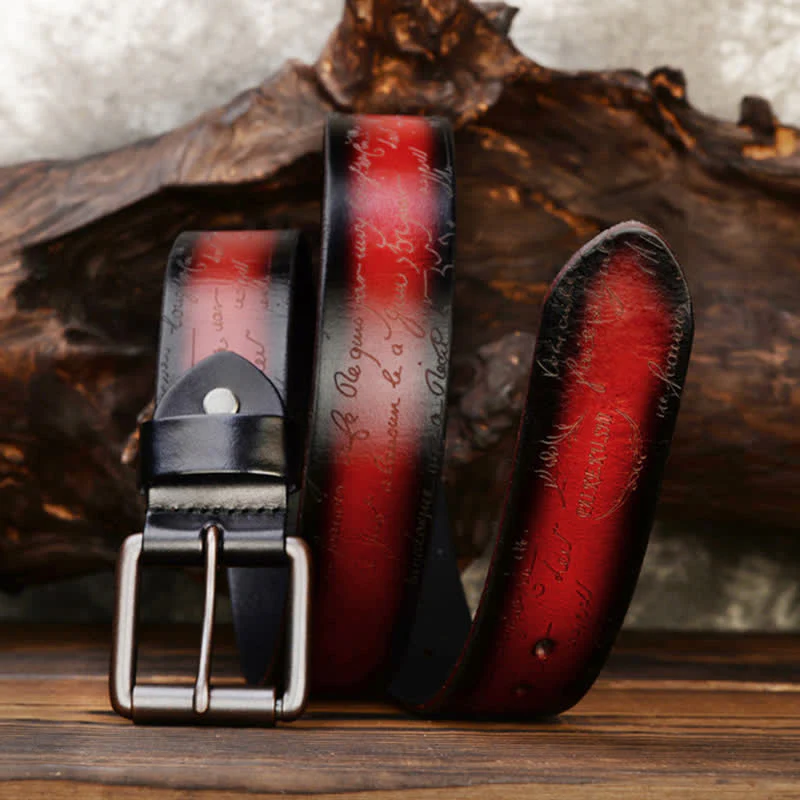 Retro Embossed Letter Pattern Four Colors Available Leather Belt - Image 9