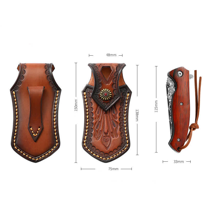 Retro Flip Cover Outdoor Activities Folding Knife Sheath Leather Belt Bag - Image 10