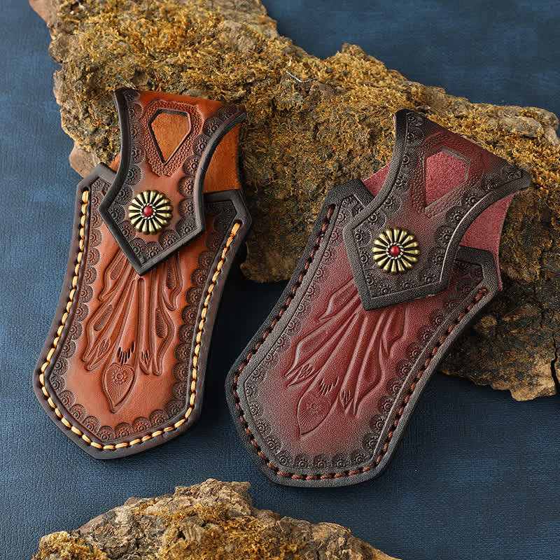 Retro Flip Cover Outdoor Activities Folding Knife Sheath Leather Belt Bag - Image 2