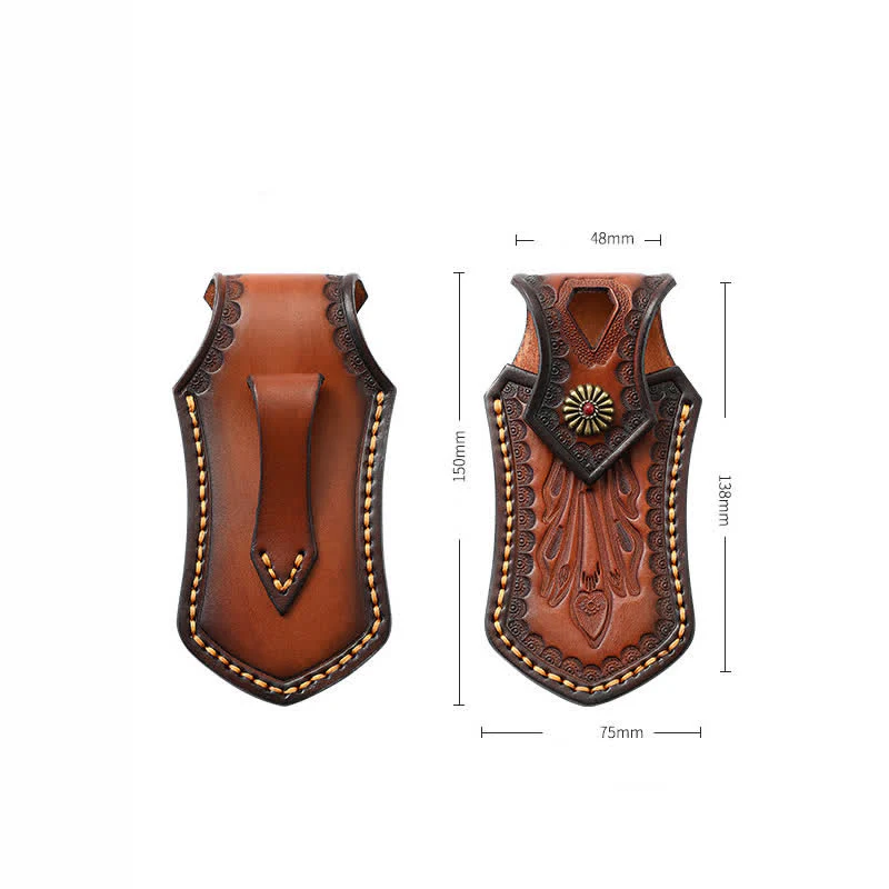 Retro Flip Cover Outdoor Activities Folding Knife Sheath Leather Belt Bag - Image 3