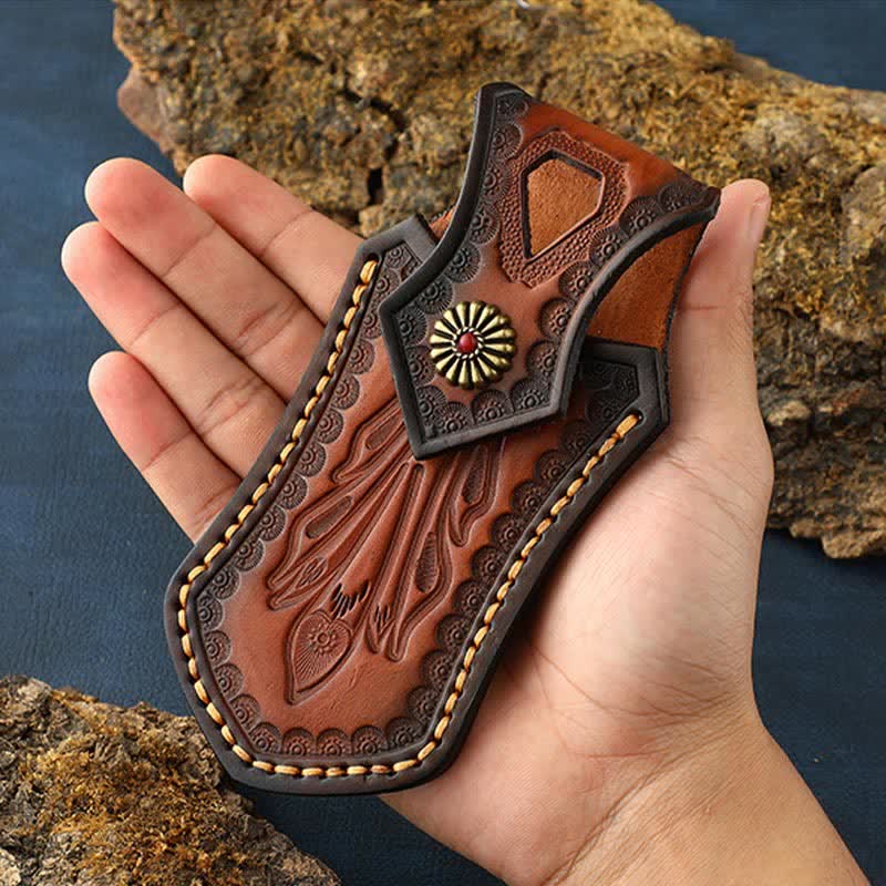 Retro Flip Cover Outdoor Activities Folding Knife Sheath Leather Belt Bag - Image 6