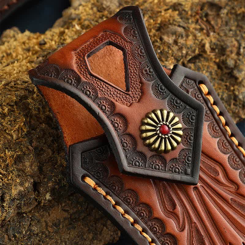 Retro Flip Cover Outdoor Activities Folding Knife Sheath Leather Belt Bag - Image 8