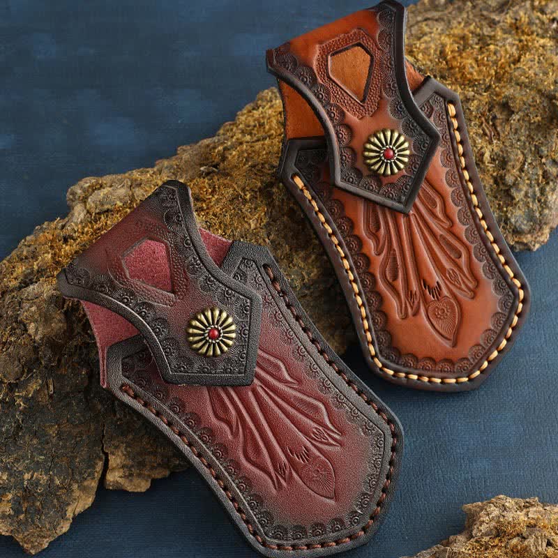 Retro Flip Cover Outdoor Activities Folding Knife Sheath Leather Belt Bag - Image 9