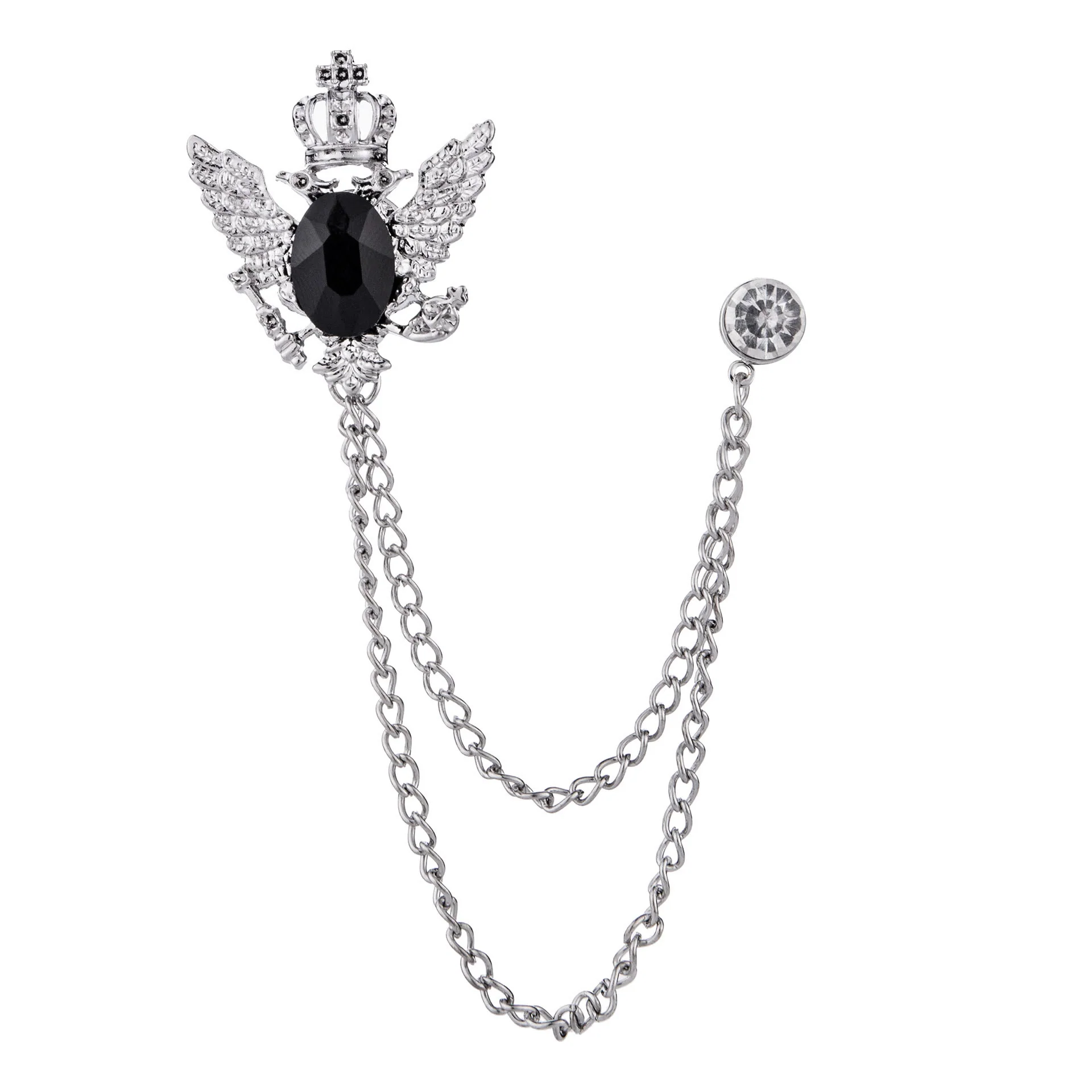 Retro Gem-Adorned Eagle and Crown Double-Chain Gold Accent Brooch - Image 2