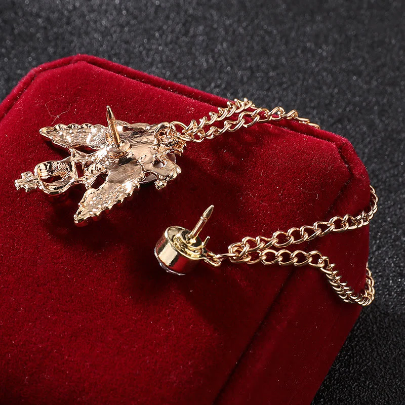 Retro Gem-Adorned Eagle and Crown Double-Chain Gold Accent Brooch - Image 5