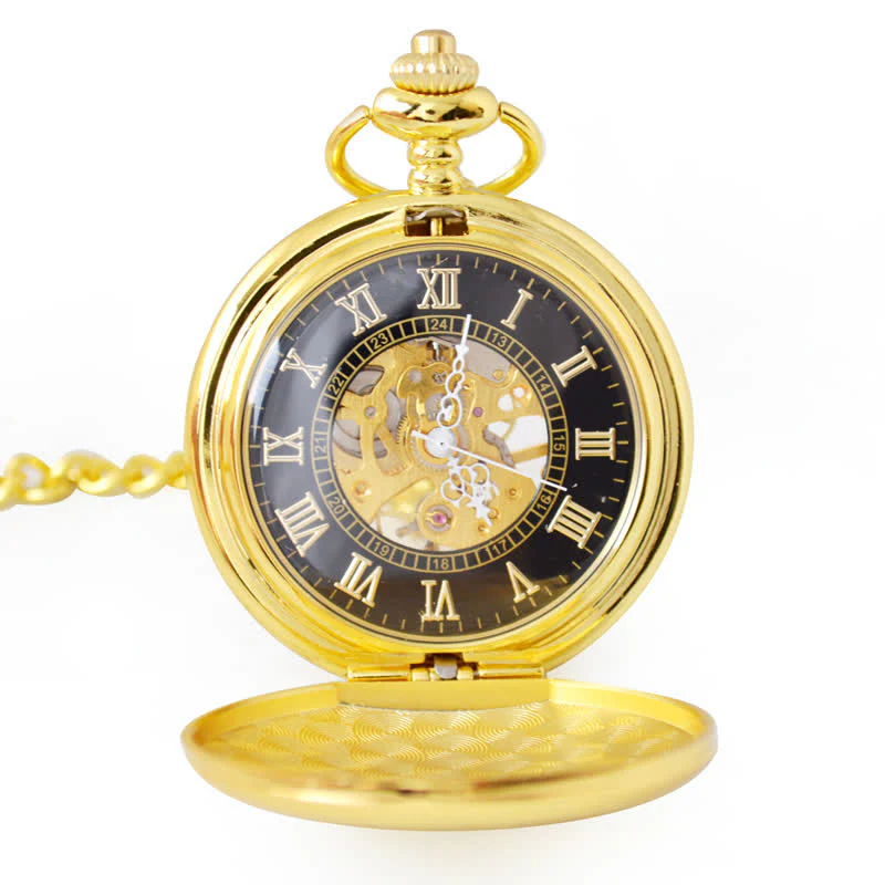 Retro Golden Mechanical Pocket Watch with Chain - Image 2