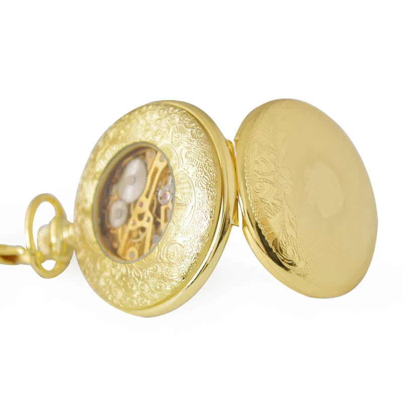 Retro Golden Mechanical Pocket Watch with Chain - Image 5