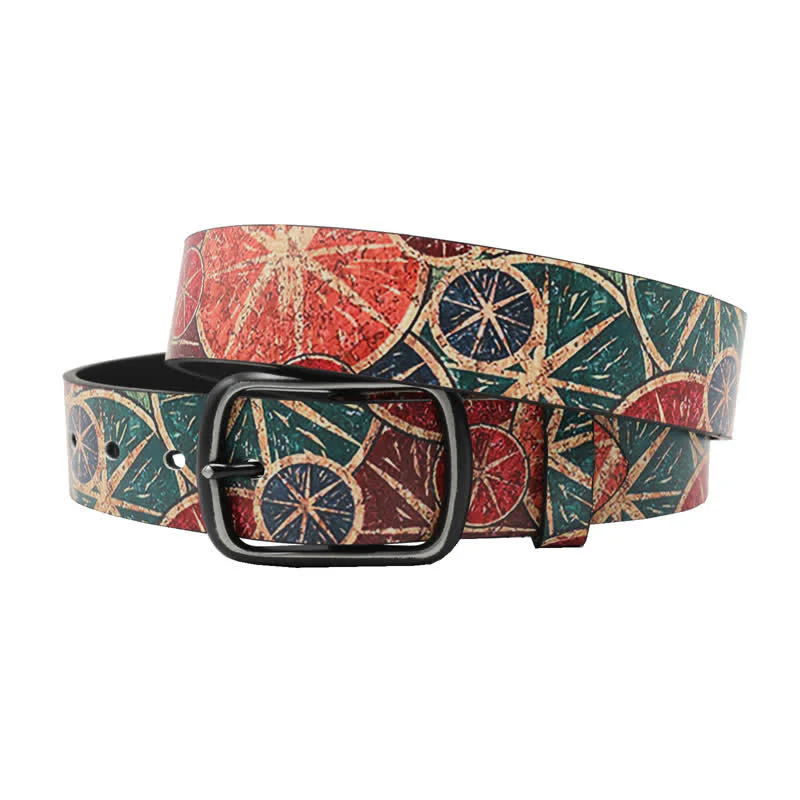 Retro Green & Orange Lemon Printed Leather Belt - Image 2