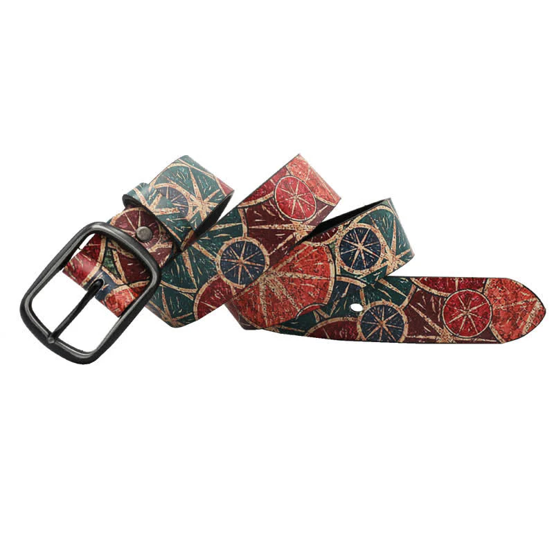 Retro Green & Orange Lemon Printed Leather Belt - Image 4