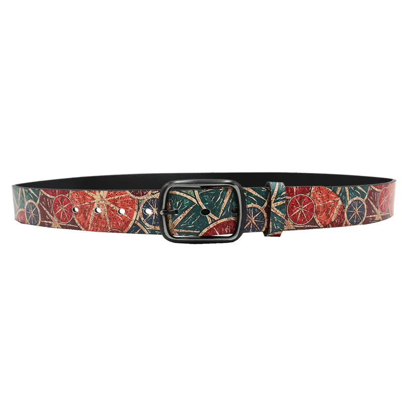 Retro Green & Orange Lemon Printed Leather Belt - Image 5