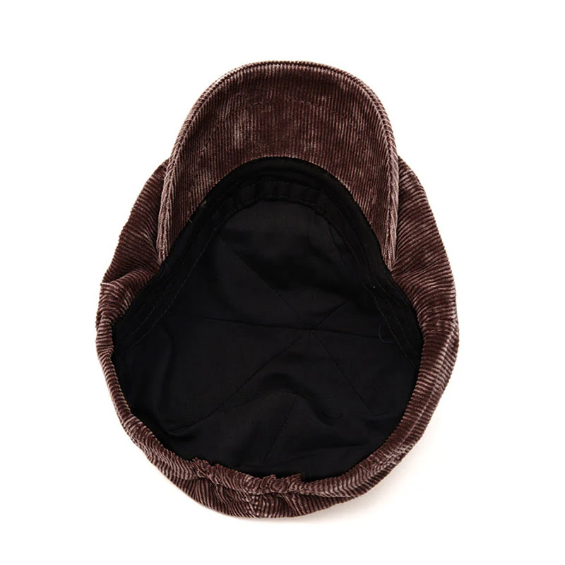 Retro-Inspired Solid Color Corduroy Newsboy Beret Hat - Image 8