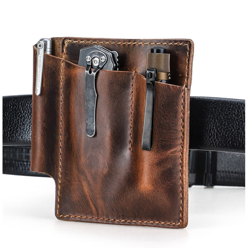 Retro Leather EDC Pocket Organizer Belt Bag - Image 11