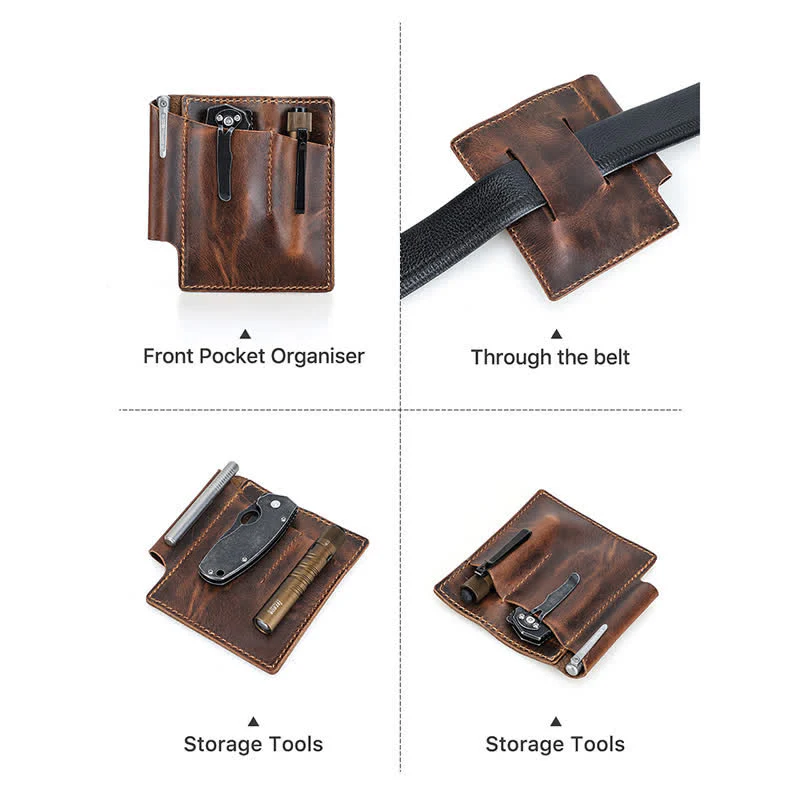 Retro Leather EDC Pocket Organizer Belt Bag - Image 9