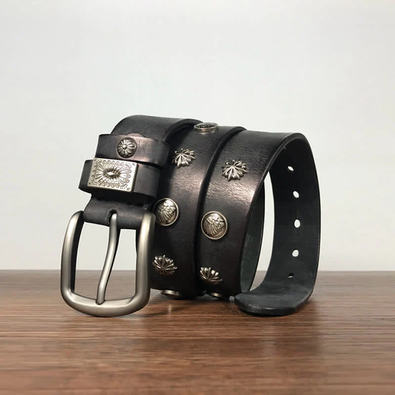 Retro Metal Rivet Studded Casual Jeans Leather Belt - Image 14