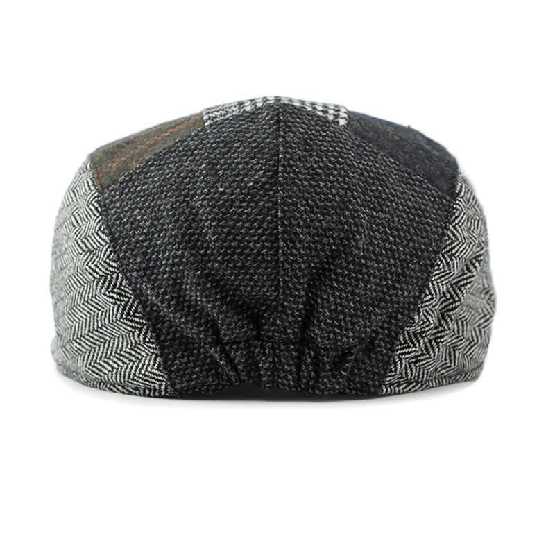 Retro Patchwork Plaid Herringbone Beret Hat - Image 12