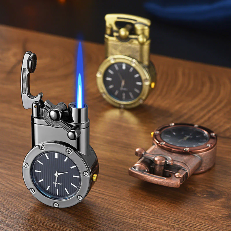 Retro Rocker Arm Inflatable Butane Lighter With Clock