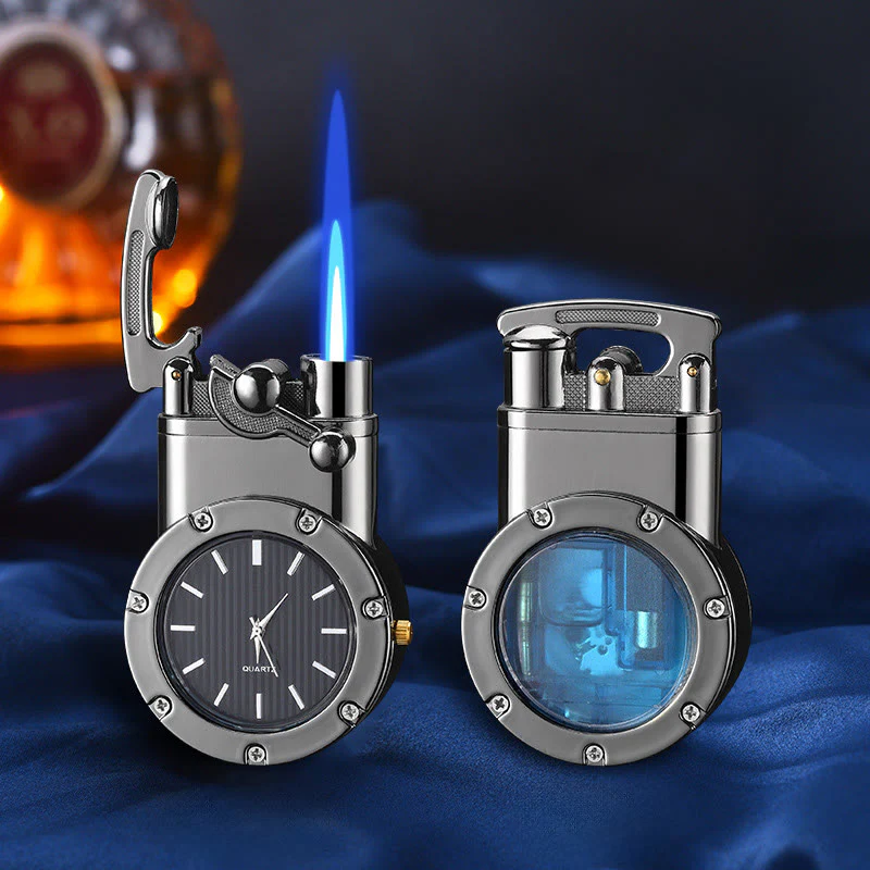 Retro Rocker Arm Inflatable Butane Lighter With Clock - Image 2