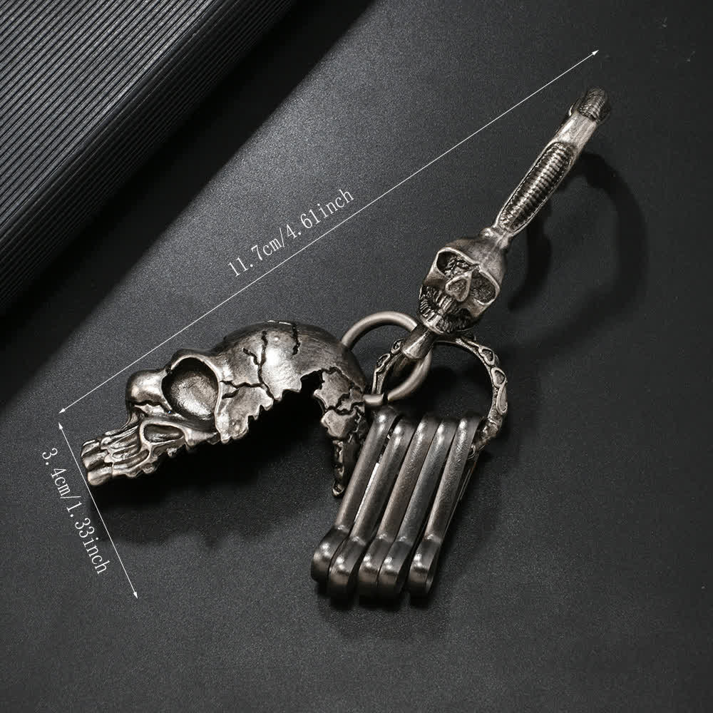Retro Antique Silver Skull Face Metal Keychain - Image 5