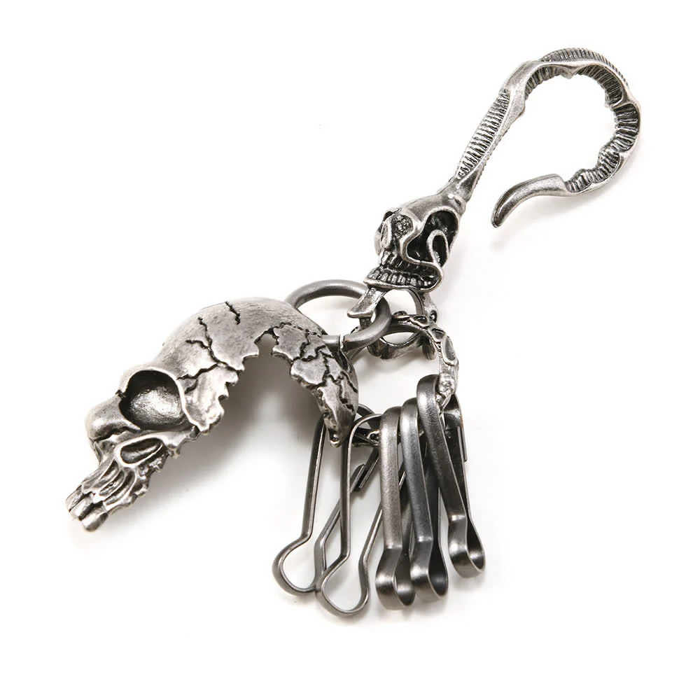 Retro Antique Silver Skull Face Metal Keychain - Image 6