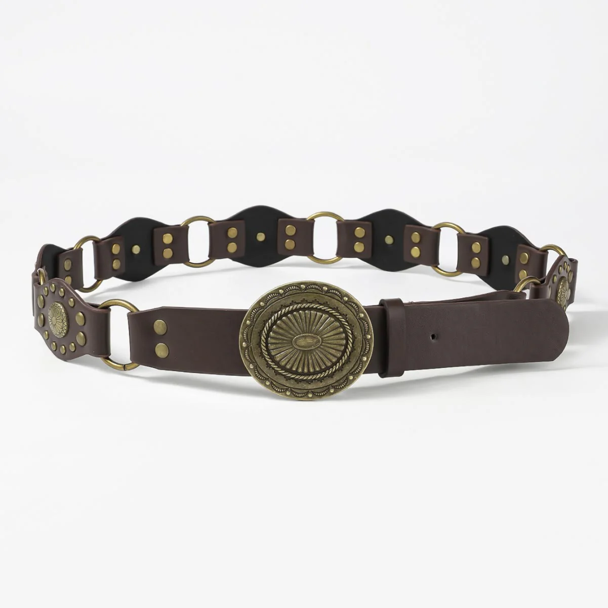 Retro Street Fashion Hollow-out Splicing Circular Ring Women's Leather Belt - Image 6