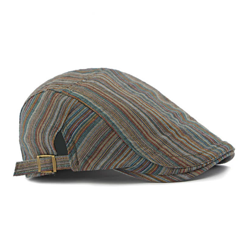 Retro Striped Adjustable Buckle Casual Beret Hat - Image 3