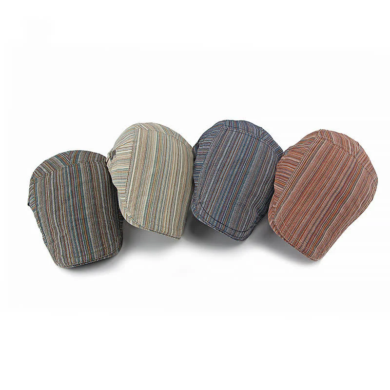 Retro Striped Adjustable Buckle Casual Beret Hat - Image 4