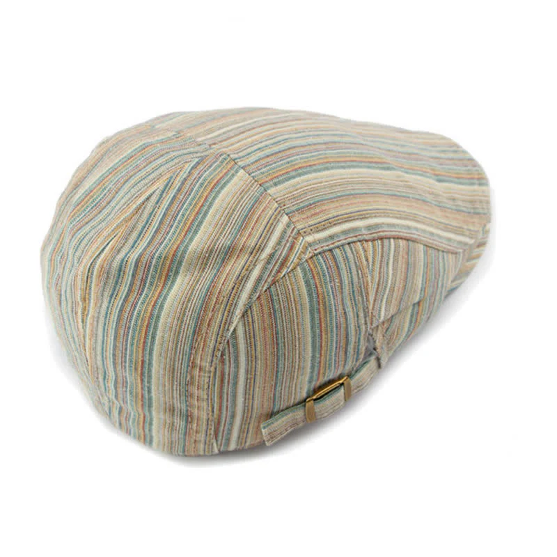 Retro Striped Adjustable Buckle Casual Beret Hat - Image 6