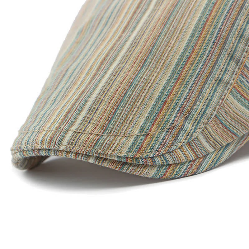 Retro Striped Adjustable Buckle Casual Beret Hat - Image 7