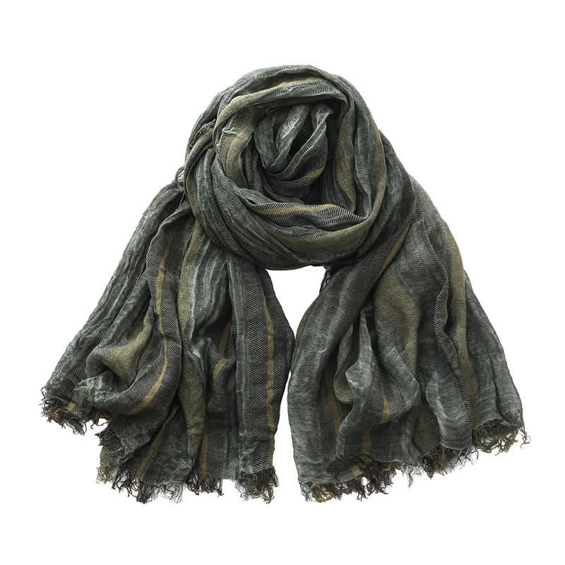 Retro Tie-Dye Striped Pattern Color-Blocked Pleated Art Scarf - Image 10