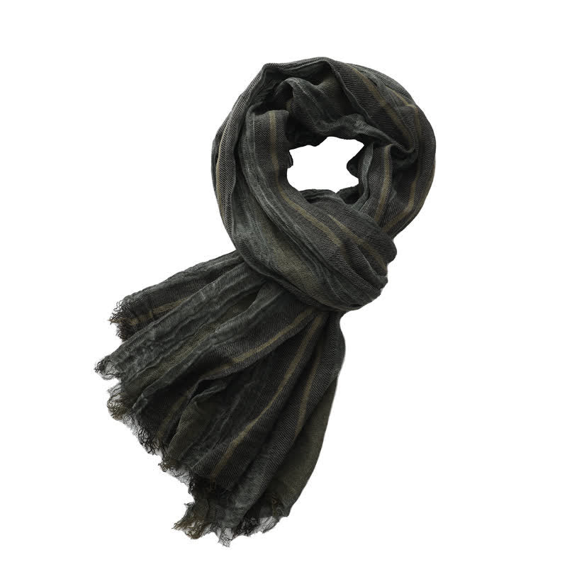 Retro Tie-Dye Striped Pattern Color-Blocked Pleated Art Scarf - Image 4