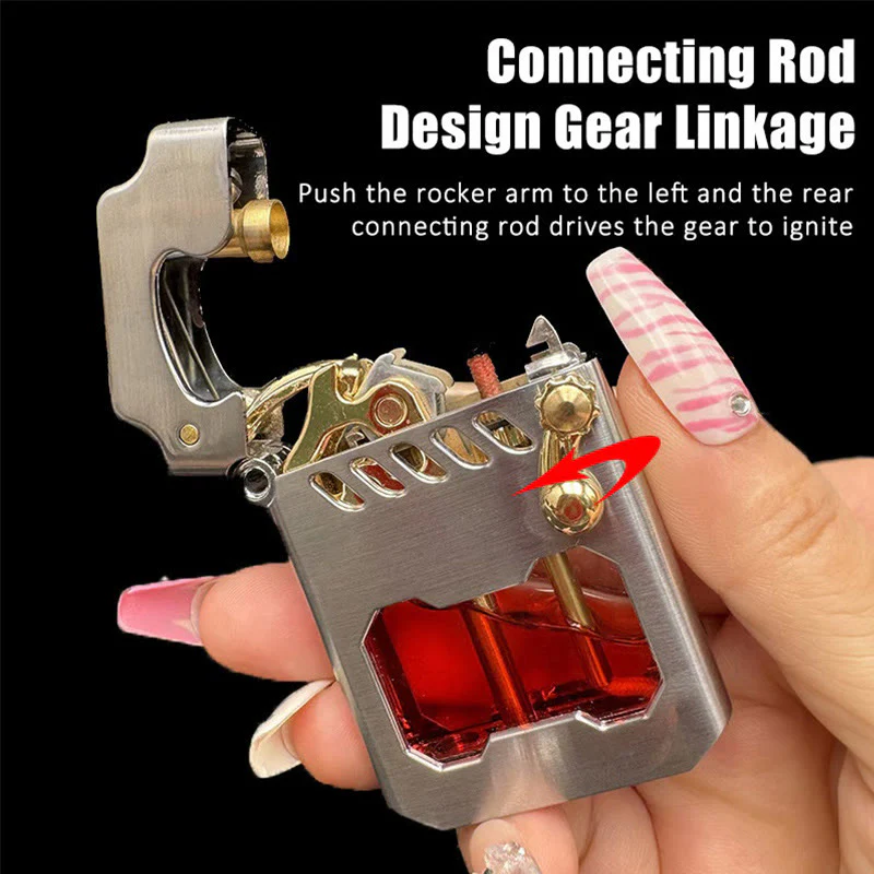 Retro Transparent Oil Tank Rocker arm Ignition Refillable Kerosene Lighter - Image 3