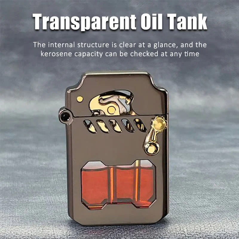 Retro Transparent Oil Tank Rocker arm Ignition Refillable Kerosene Lighter - Image 4