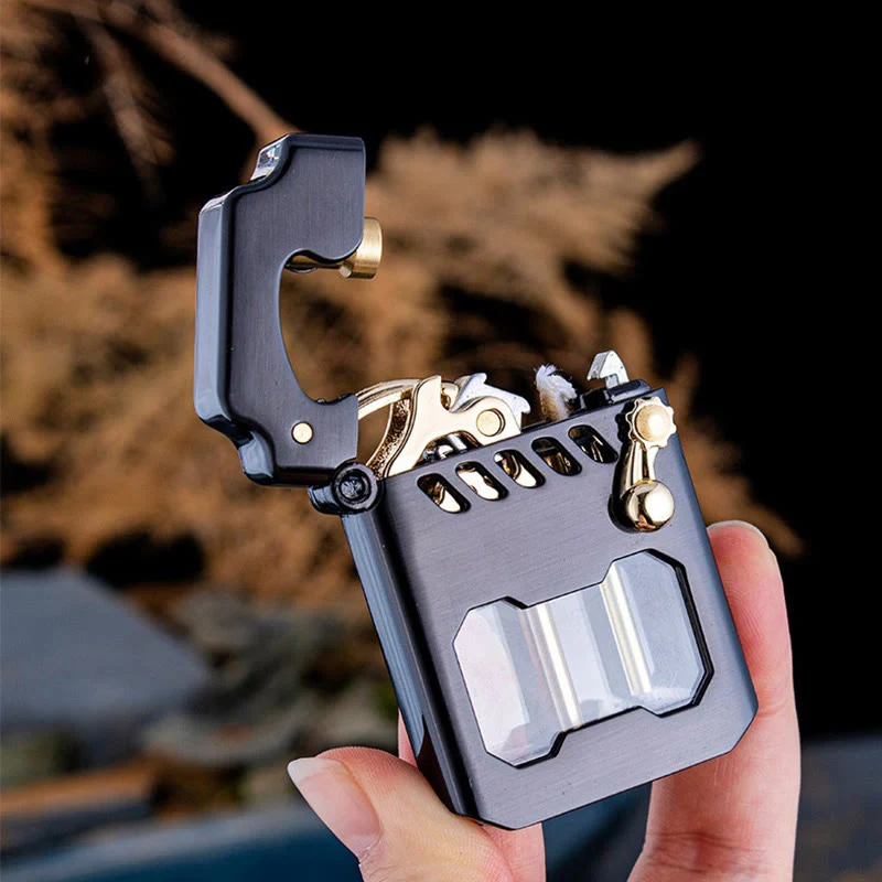 Retro Transparent Oil Tank Rocker arm Ignition Refillable Kerosene Lighter - Image 7