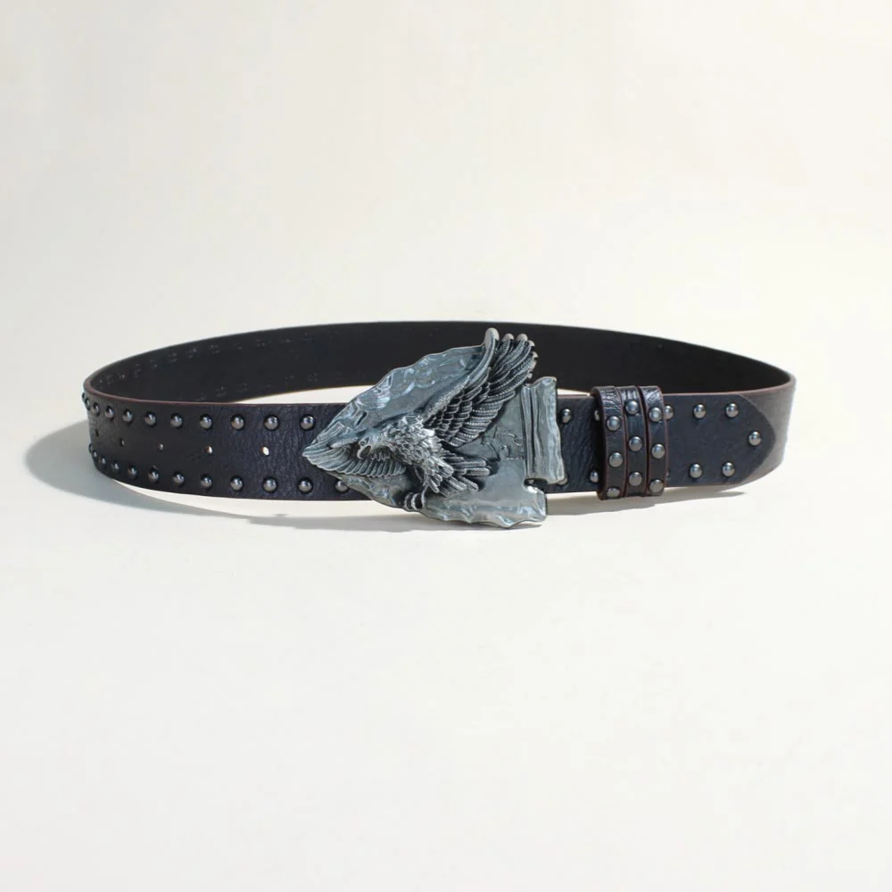 Retro Triangular Eagle Buckle Metal Rivet Black Belt - Image 2