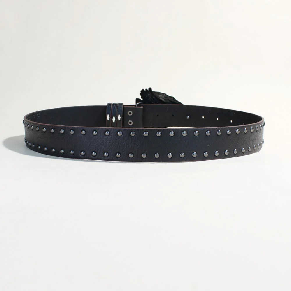 Retro Triangular Eagle Buckle Metal Rivet Black Belt - Image 3