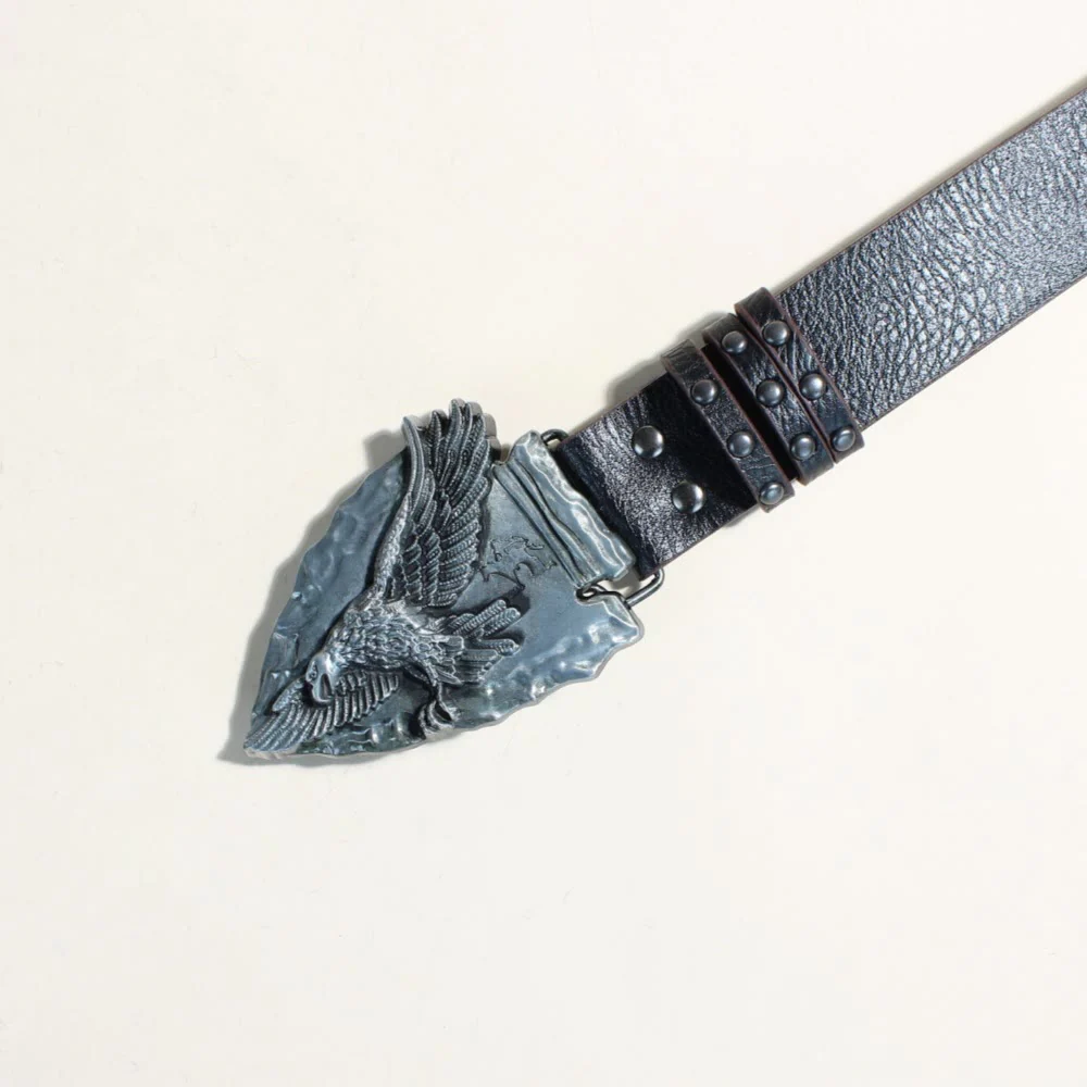 Retro Triangular Eagle Buckle Metal Rivet Black Belt - Image 4