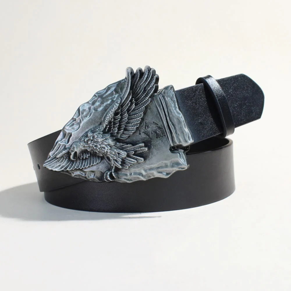 Retro Triangular Eagle Buckle Metal Rivet Black Belt - Image 5