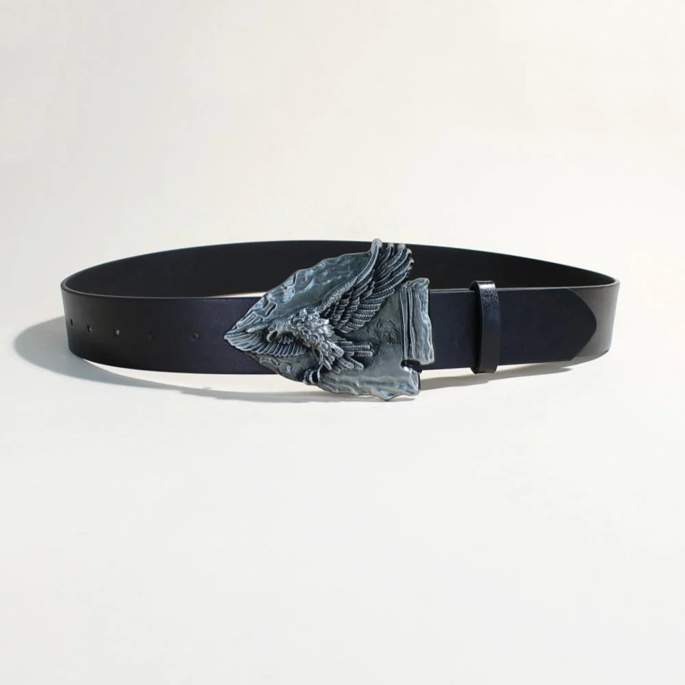 Retro Triangular Eagle Buckle Metal Rivet Black Belt - Image 6