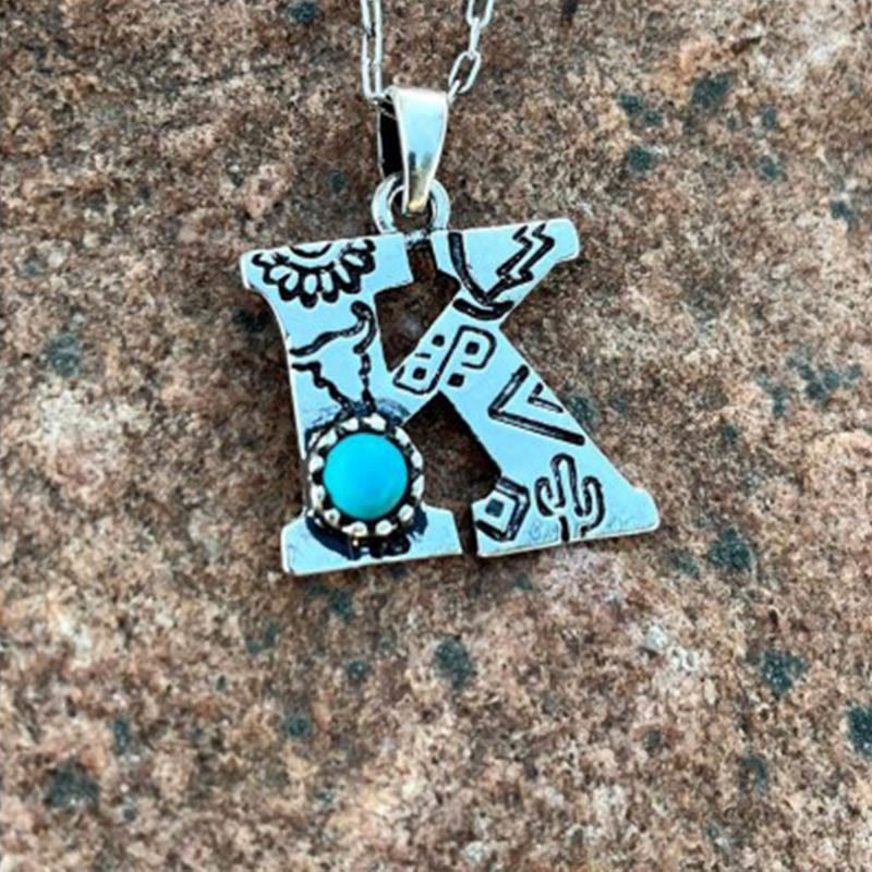 Retro Turquoise Unisex Letter Metal Necklace - Image 10