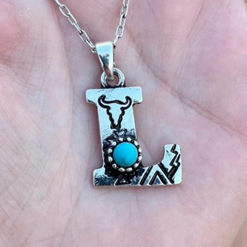 Retro Turquoise Unisex Letter Metal Necklace - Image 11