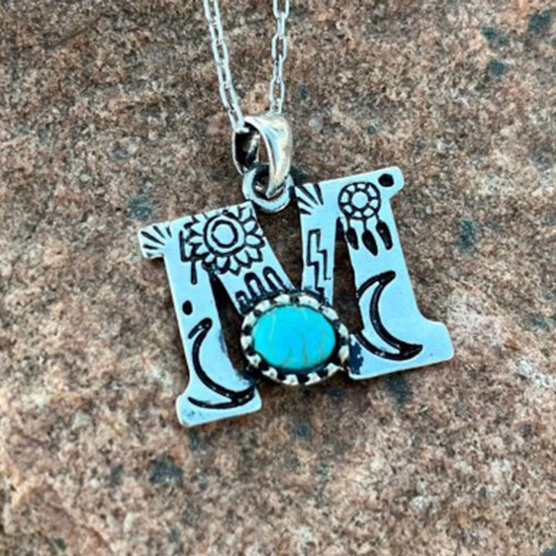 Retro Turquoise Unisex Letter Metal Necklace - Image 12