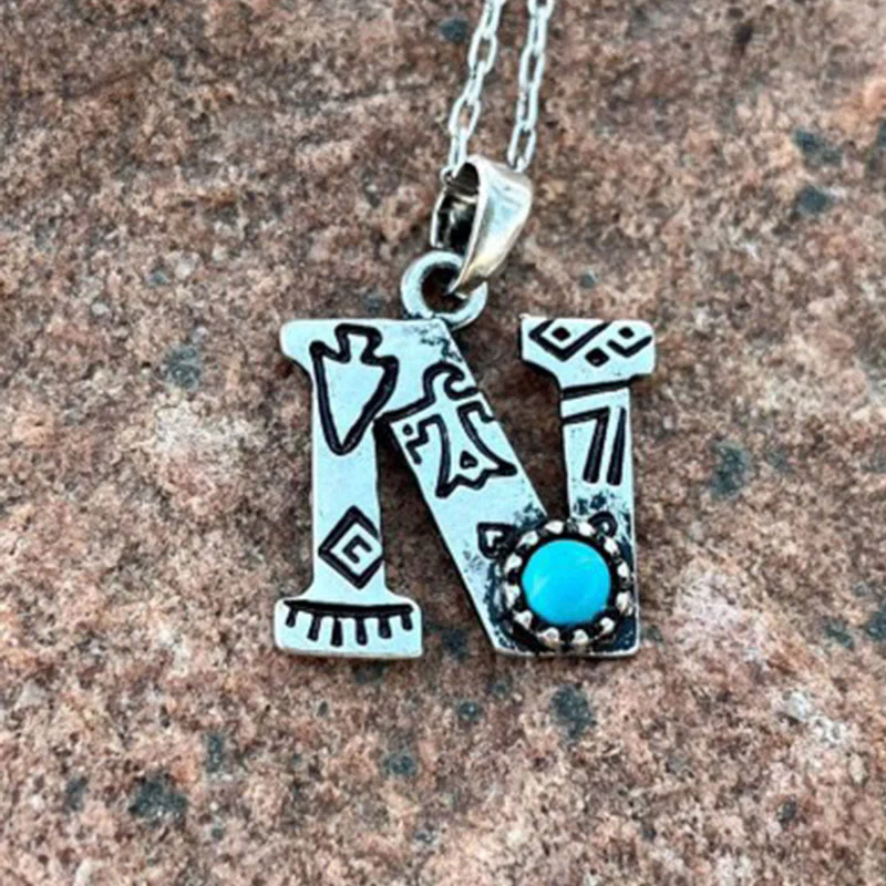 Retro Turquoise Unisex Letter Metal Necklace - Image 13