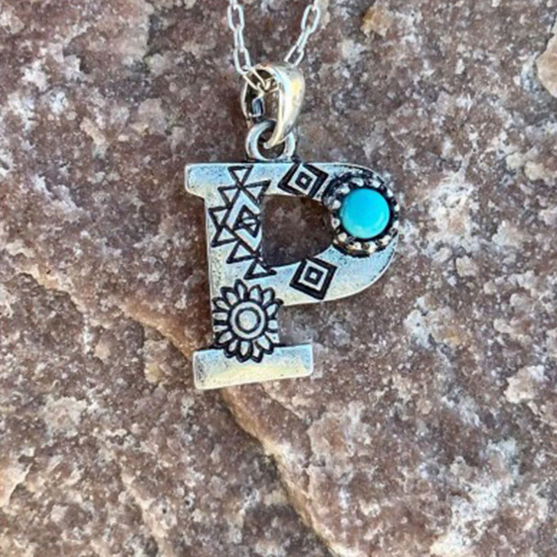 Retro Turquoise Unisex Letter Metal Necklace - Image 14