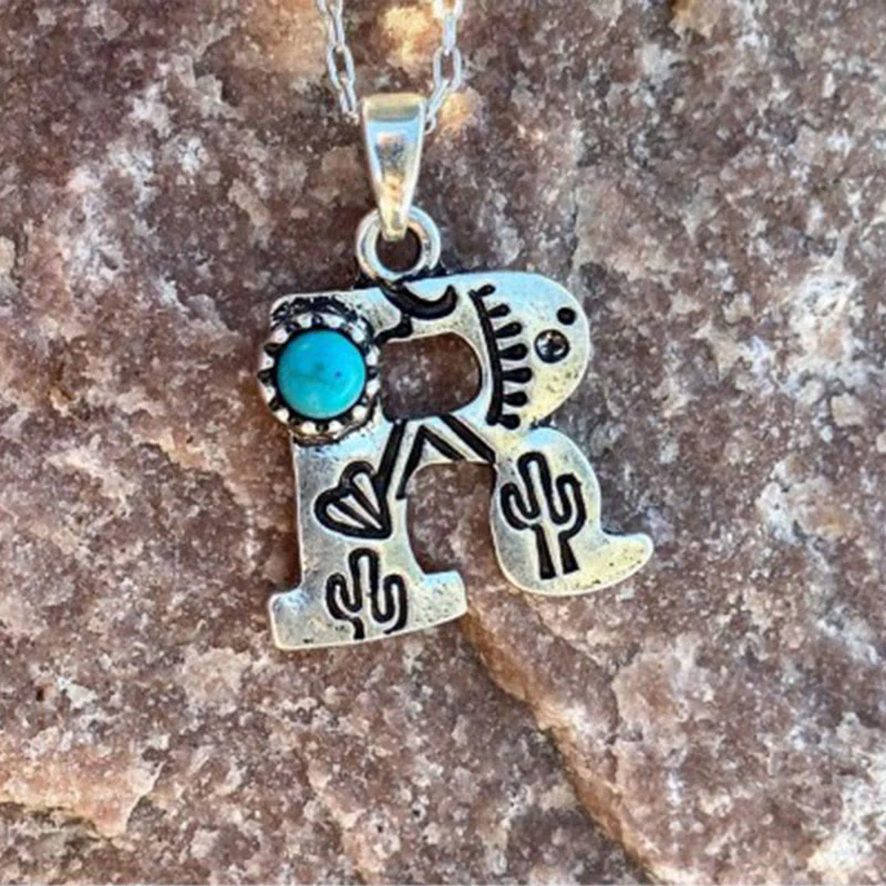 Retro Turquoise Unisex Letter Metal Necklace - Image 15