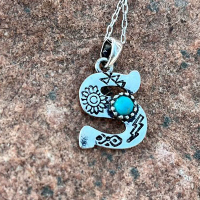 Retro Turquoise Unisex Letter Metal Necklace - Image 16