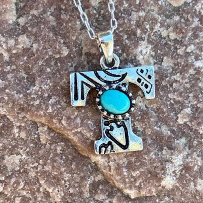 Retro Turquoise Unisex Letter Metal Necklace - Image 17